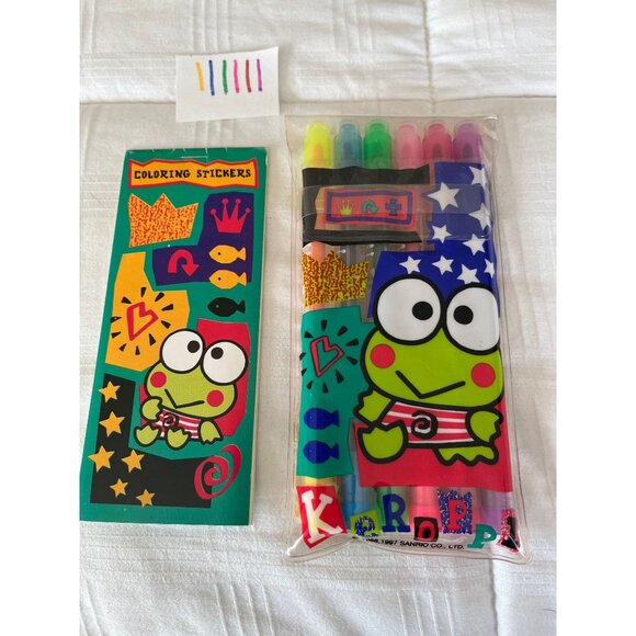 Vtg 1988-1997 Sanrio Hello Kitty Keroppi Frog Felt Tip Pen Set Of 6 & 5 Page - Picture 1 of 8
